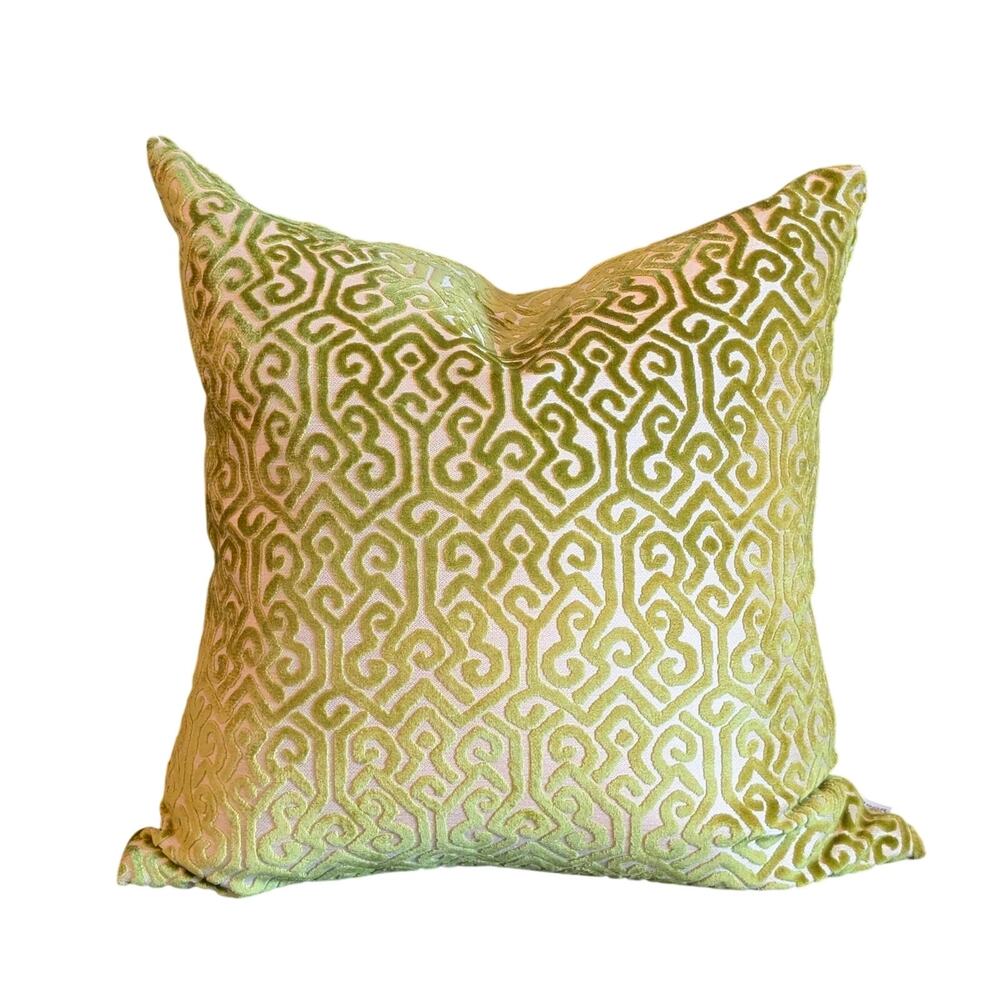 Sag Harbor Green Cut Velvet All Over Design Zippered Duck Feather Insert Pillow